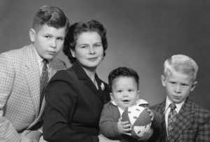 Eileen Campbell raising three boys, 1955