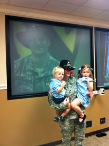 Just after Col. Megan Sutten's promotion ceremony, watched happily by her husband Grant via video